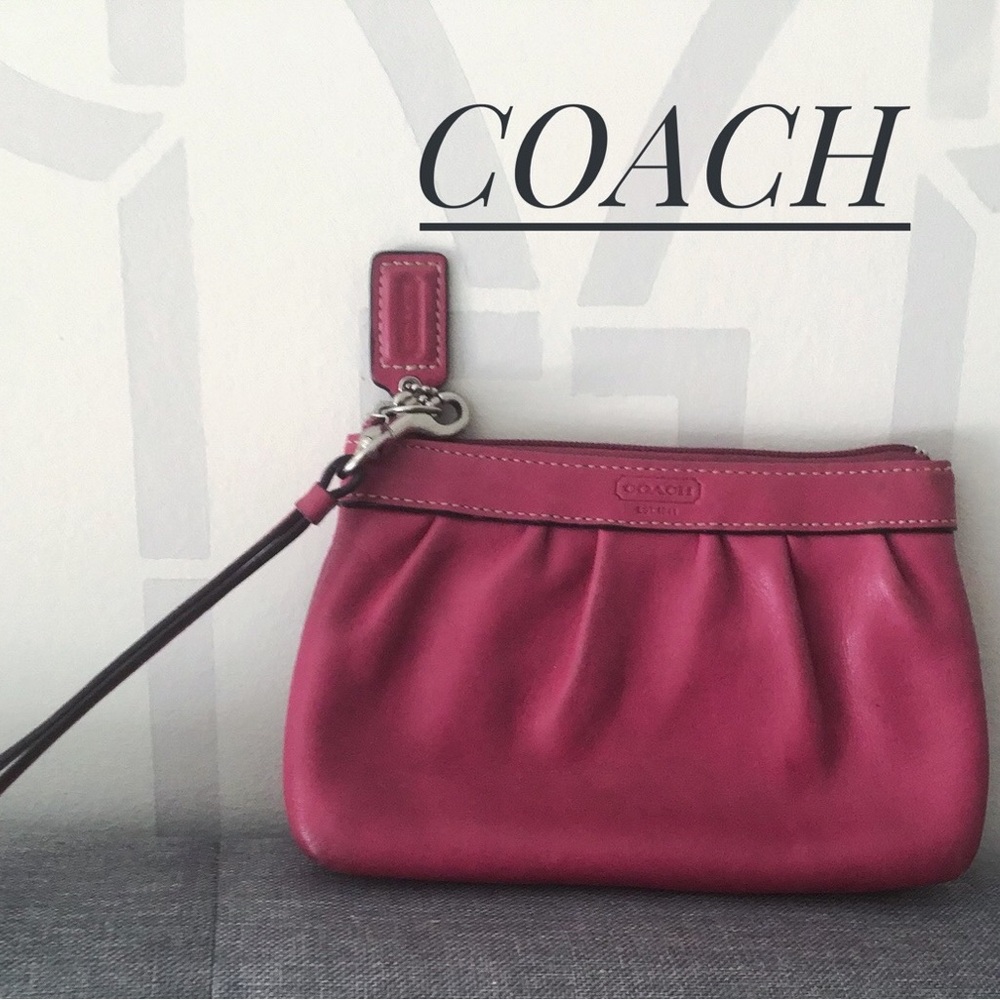 Coach Pleated Front Leather  Wristlet. 7” x 5”